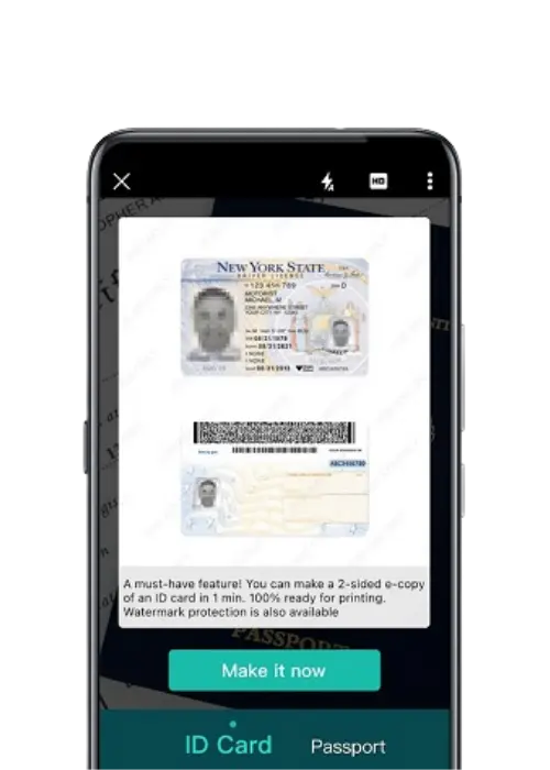 CamScanner MOD APK (Pro, Premium Unlocked, No Watermark) – Latest Version 2026 6 CamScanner ID card scanning feature showing clear front and back ID capture on mobile screen