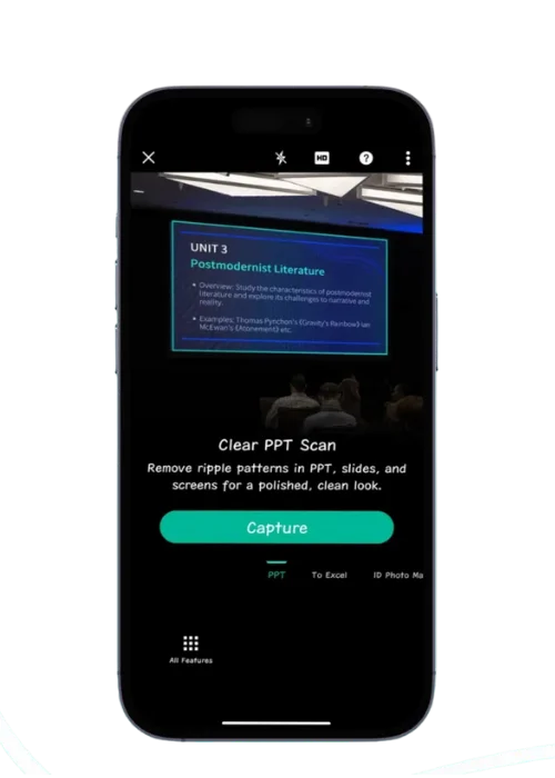 CamScanner MOD APK (Pro, Premium Unlocked, No Watermark) – Latest Version 2026 7 CamScanner clear PPT scan feature removing glare and distortions from presentation slides on mobile