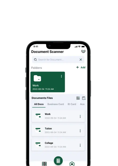 CamScanner MOD APK (Pro, Premium Unlocked, No Watermark) – Latest Version 2026 11 CamScanner document scanner app interface showing organized folders and scanned document files on mobile